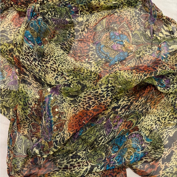 Scarf, 60 inches long. Drapey, flowing, jewel tones, metallic accents. SKU 3 - Picture 3 of 12